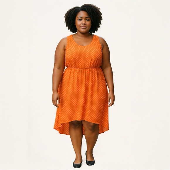 Polka Dot Dress Plus Size 1X Chiffon Sleeveless Retro Asymmetrical Bold Flowy - Picture 1 of 7